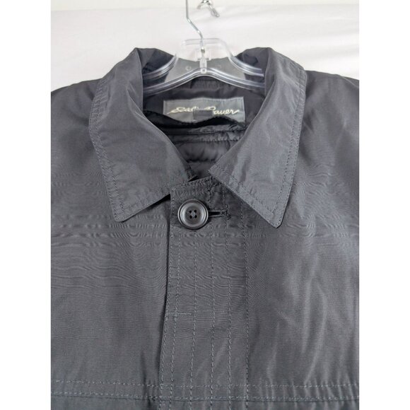 Eddie Bauer Jacket Men Large Tall Black Button Down Removable Liner Trench - Picture 5 of 13